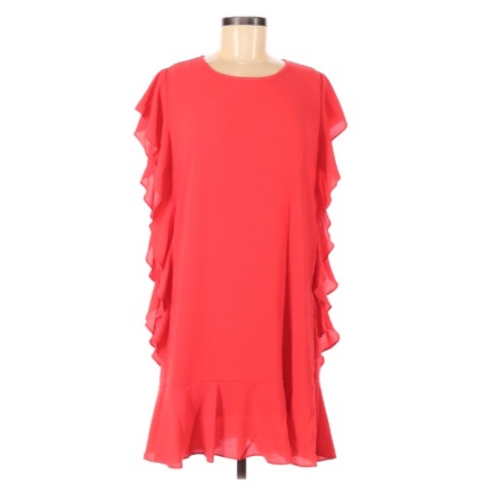 Bobeau Red Shift Ruffle Dress